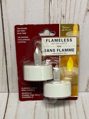 Flameless LED Tea Lights Candle Set of 2 Flickers Battery Operated White NEW